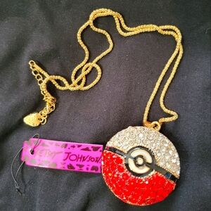 Gold and Red Poké Ball Necklace Betsey Johnson New